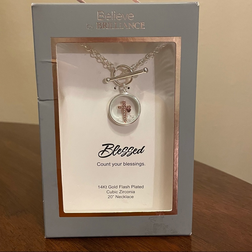 NEW IN BOX Cubic Zirconia Cross Necklace with rhinestones